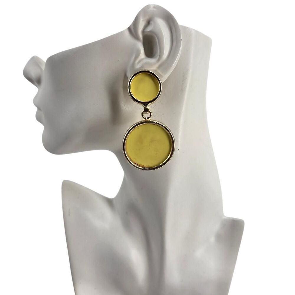 Yellow Mod Disc Drop Clip-On Earrings